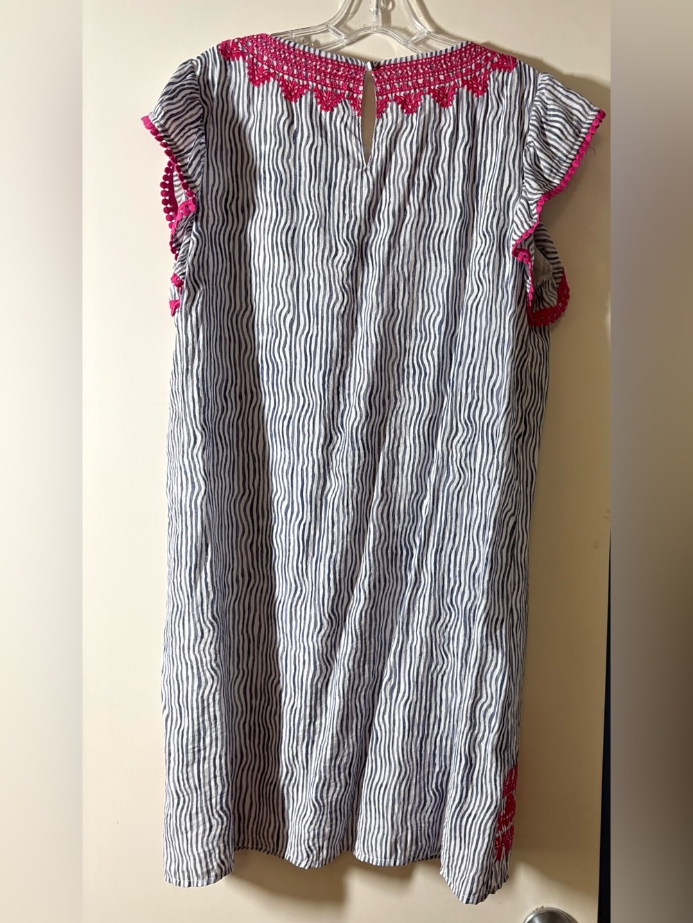 Navy Stripe Dress with Hot Pink Embroidery - Picture 2 of 3